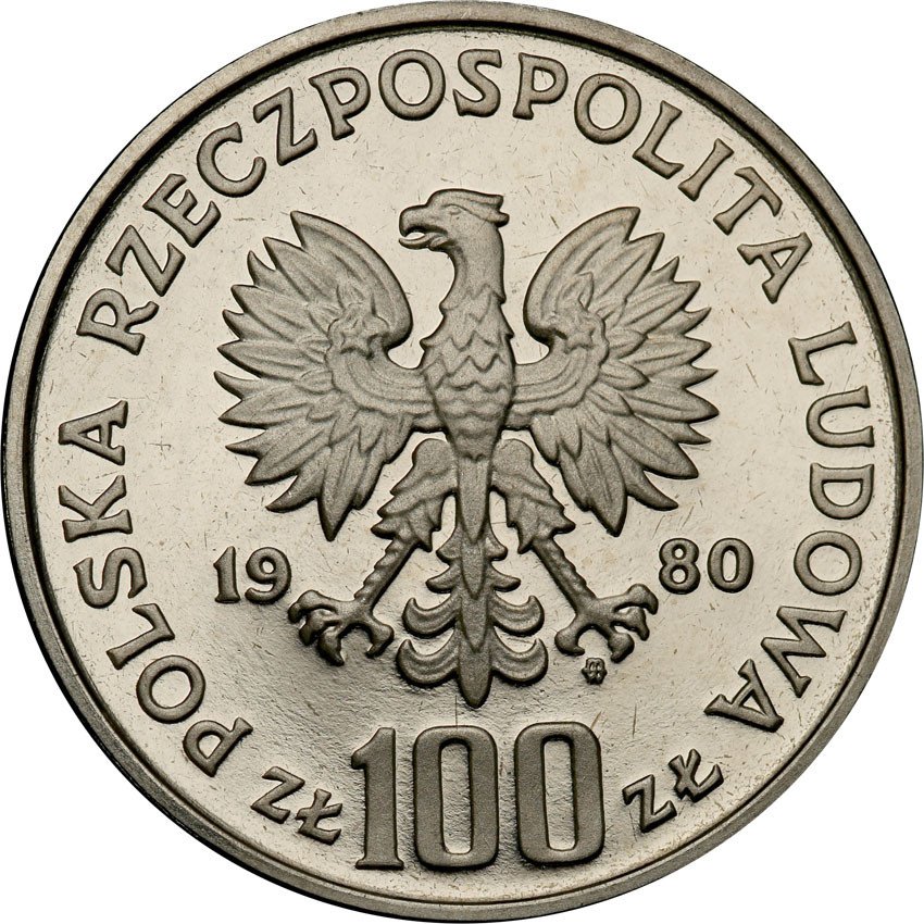 PRL. PRÓBA Nikiel 100 złotych 1980 Głuszce